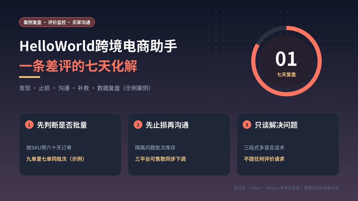 HelloWorld跨境电商助手多平台差评化解七天复盘示意图