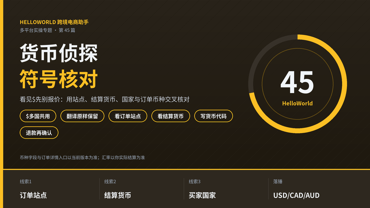 HelloWorld跨境电商助手货币符号侦探核对封面图