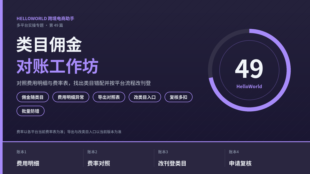 HelloWorld跨境电商助手类目佣金对账工作坊封面图