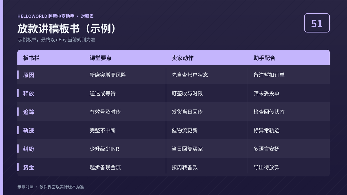 HelloWorld跨境电商助手放款讲稿板书示例图