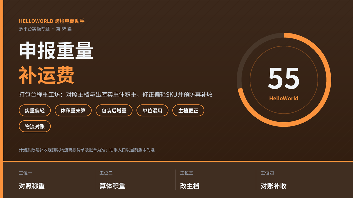 HelloWorld跨境电商助手申报重量错误补运费称重工坊封面图