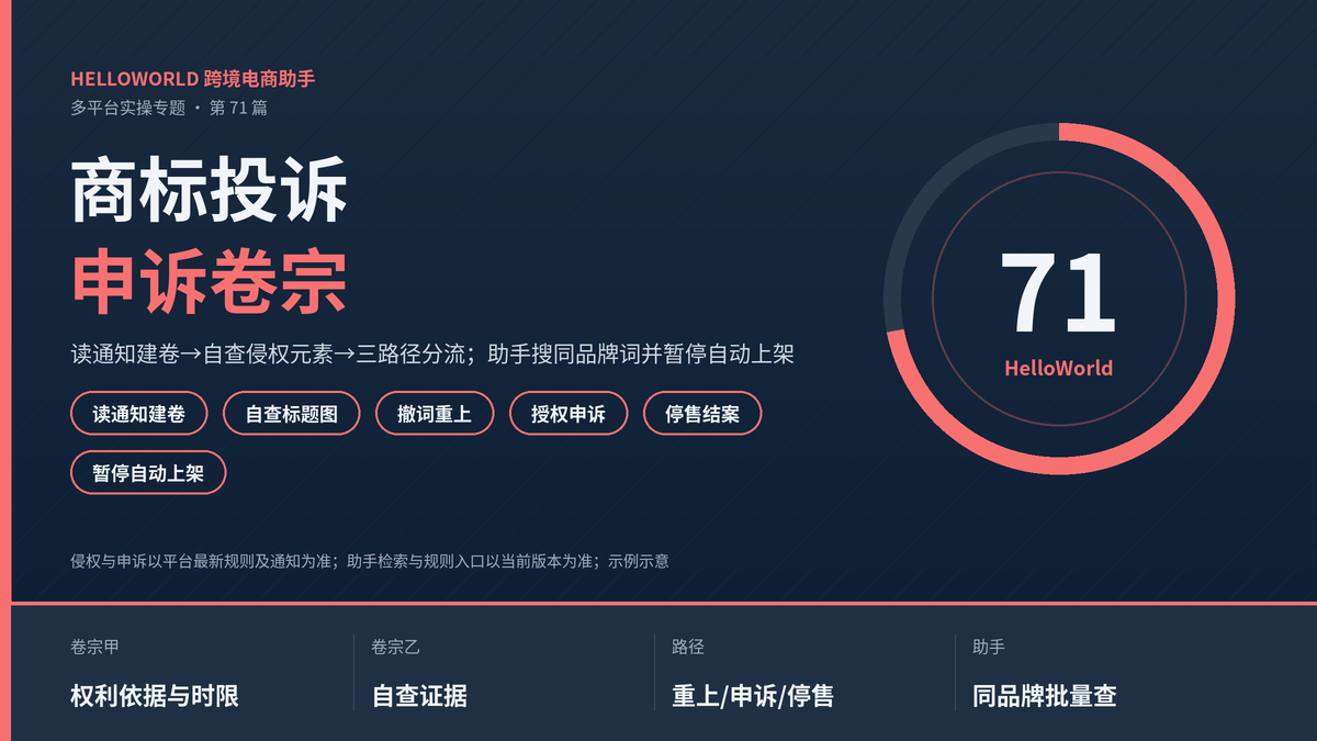 HelloWorld跨境电商助手商标投诉申诉卷宗封面图