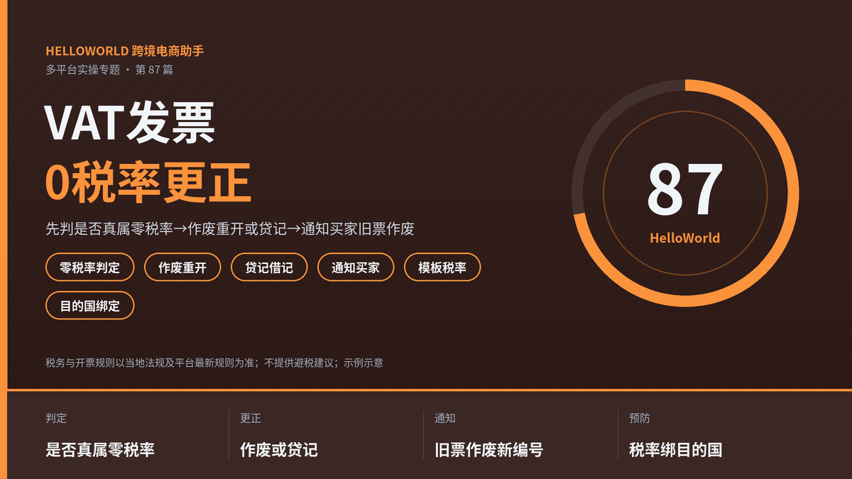 HelloWorld跨境电商助手VAT发票0税率更正封面图