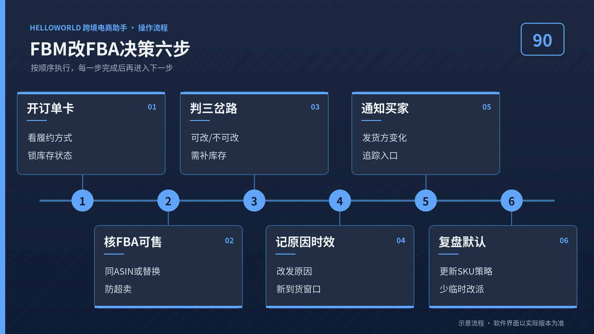 HelloWorld跨境电商助手FBM改FBA决策六步流程图