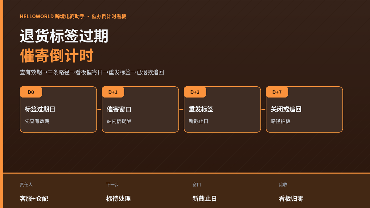 HelloWorld跨境电商助手退货标签过期催办倒计时看板示意图